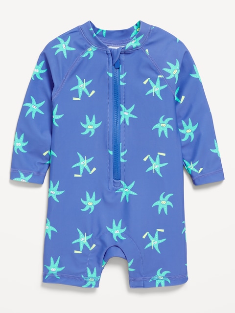 Long-Sleeve Rashguard One-Piece Swimsuit for Baby - Blue Starfish