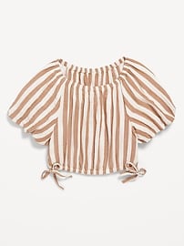 Image number 2 showing, Printed Puff-Sleeve Double-Weave Top for Girls