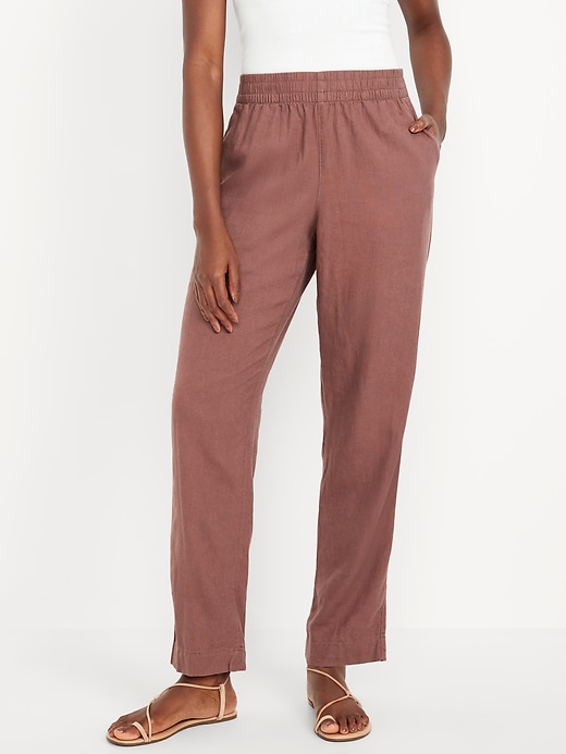 Image number 2 showing, Linen-Blend Straight Ankle Pants