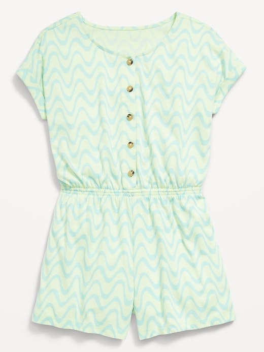 Image number 3 showing, Printed Short-Sleeve Button-Front Romper for Girls