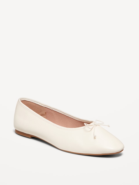 Faux-Leather Ballet Flats - Bone