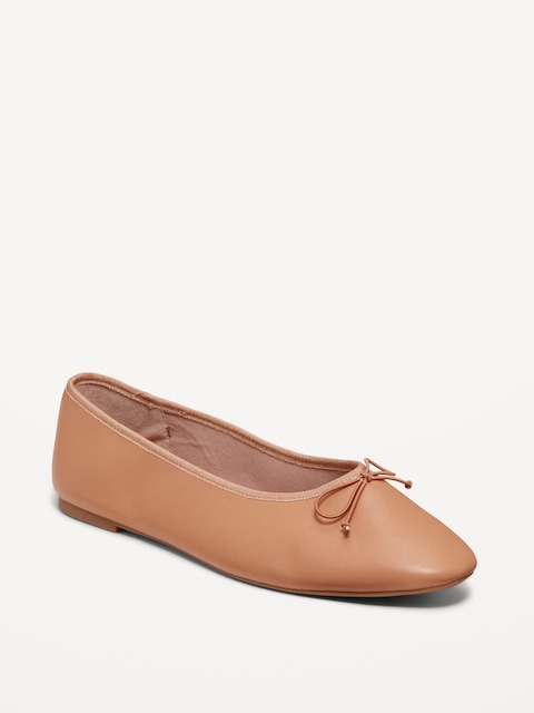 Faux-Leather Ballet Flats - Caramel
