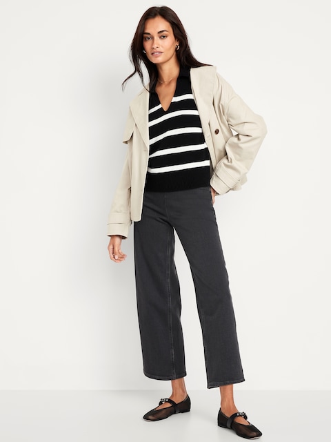 High-Waisted Weekender Pull-On Crop Wide-Leg Jeans - Dark Gray
