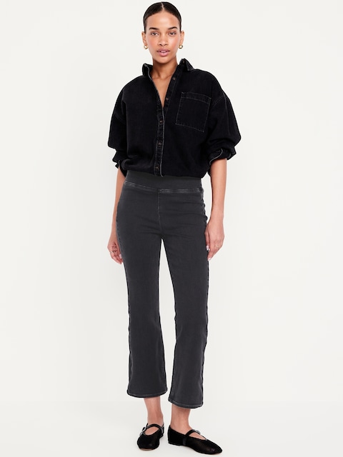 High-Waisted Weekender Pull-On Crop Flare Jeans - Dark Gray