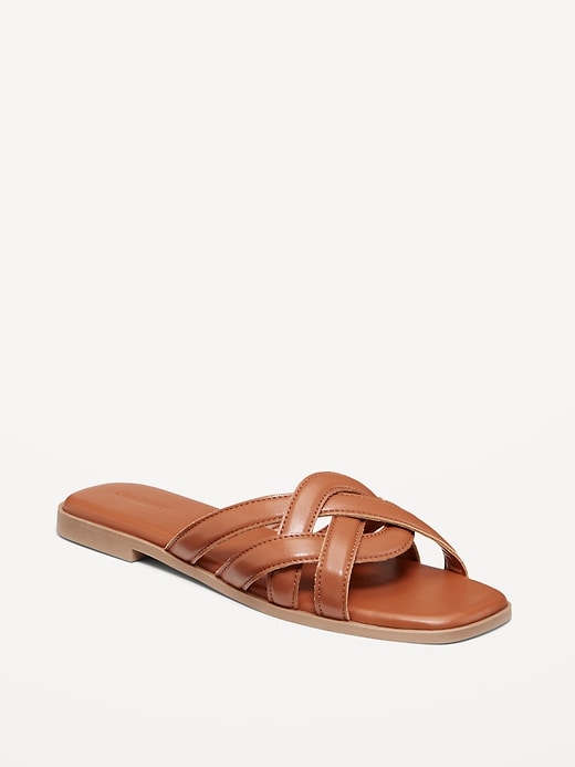 Image number 1 showing, Faux-Leather Woven Strap Sandals