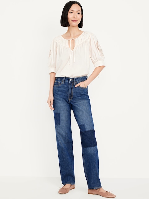 High-Waisted OG Loose Laser Patch Jeans - Medium Wash Patch