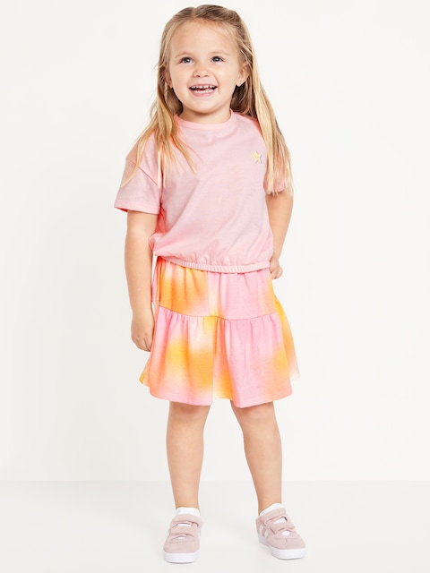 Short-Sleeve Graphic T-Shirt and Skort Set for Toddler Girls - Pink Multi Tie-Dye