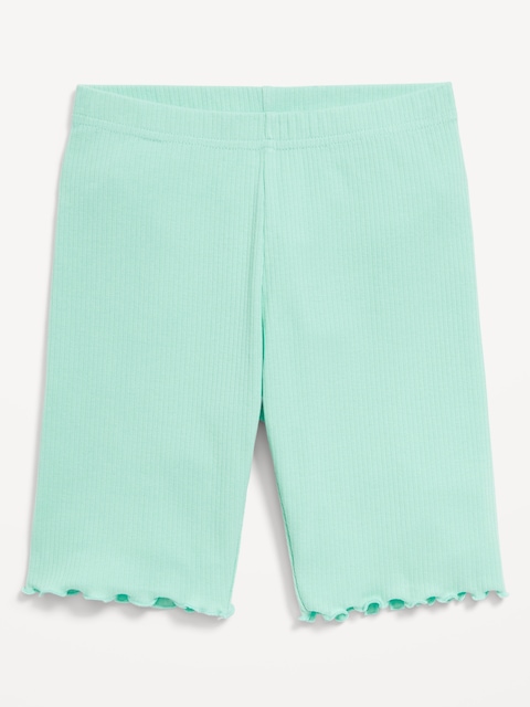 Long Ribbed Lettuce-Edge Biker Shorts for Girls