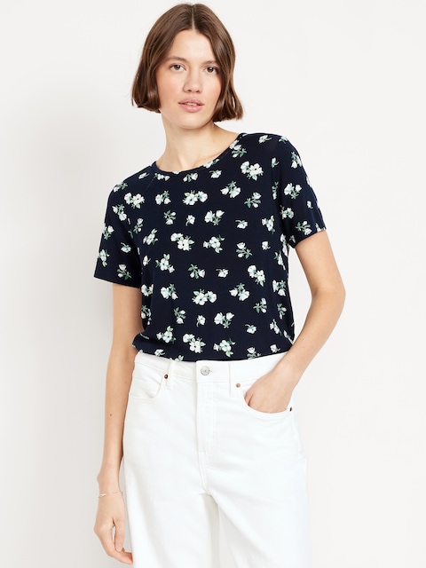 Luxe Crew-Neck T-Shirt - Blue Floral