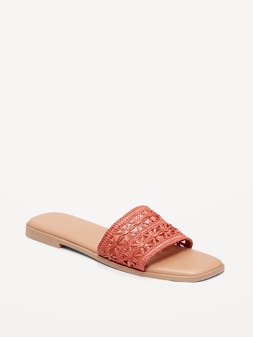 Image number 1 showing, Floral Raffia Slide Sandals