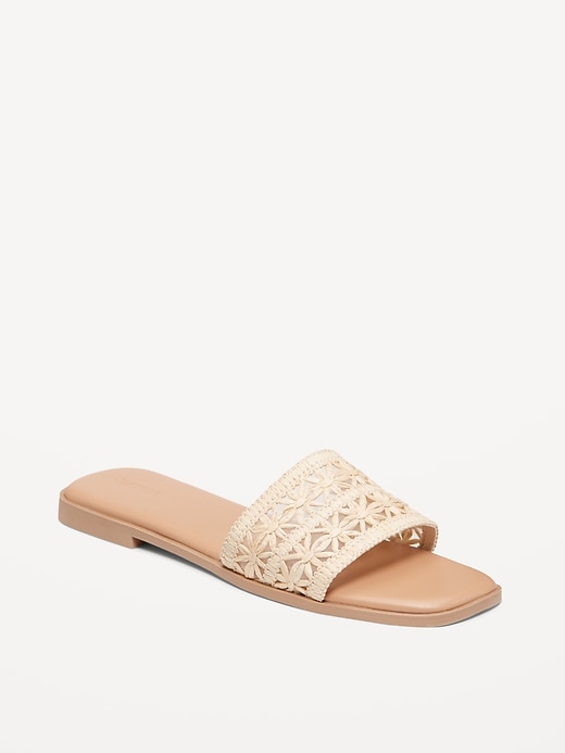 Image number 1 showing, Floral Raffia Slide Sandals