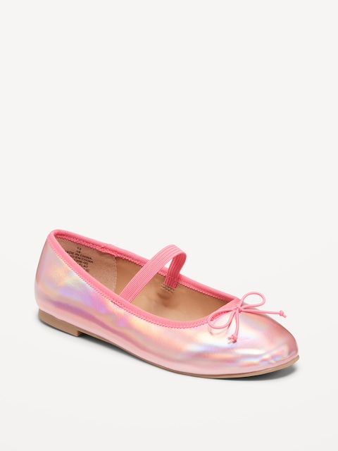 Shiny Metallic Ballet Flats for Girls - Pink Metallic