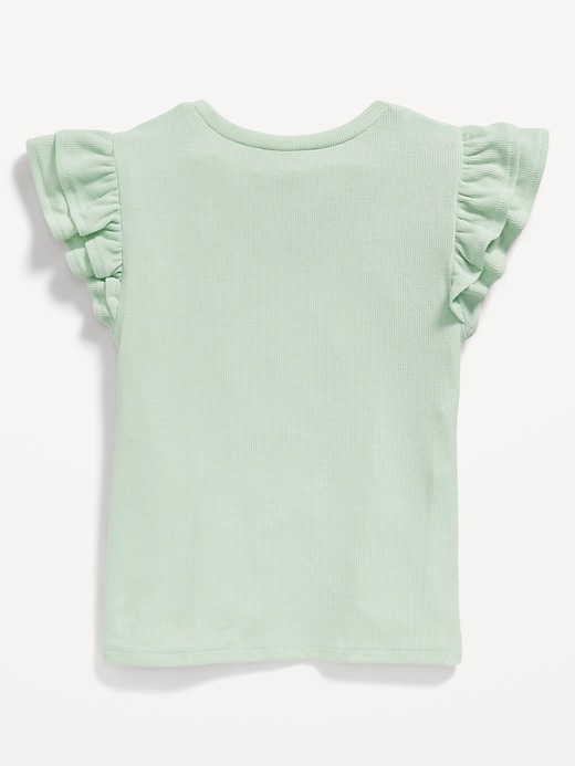 Image number 3 showing, Fitted Short-Sleeve Ruffle-Trim Ribbed Top for Girls