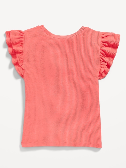 Image number 3 showing, Fitted Short-Sleeve Ruffle-Trim Ribbed Top for Girls