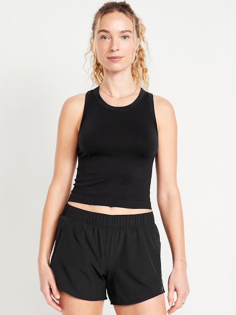 Fluid Seamless Fitted Crop Tank Top - Black Jack