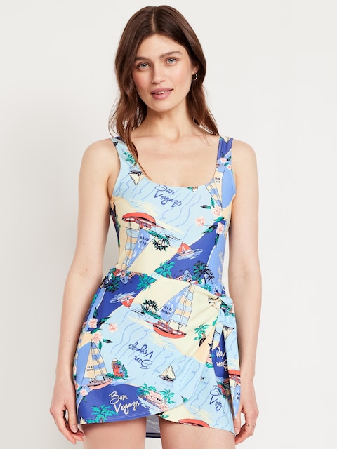 Matte Side-Tie Swim Dress