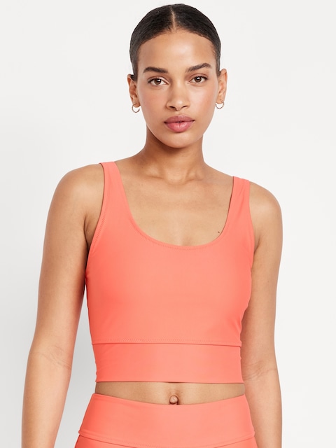 Matte Longline Swim Top - Coral Tropics