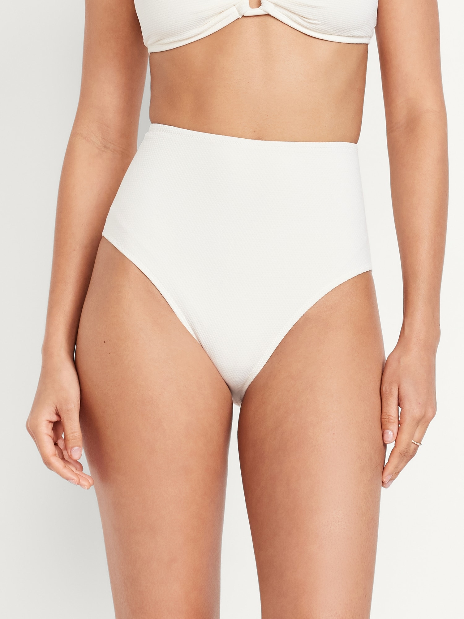 High-Waisted Textured Bikini Swim Bottoms