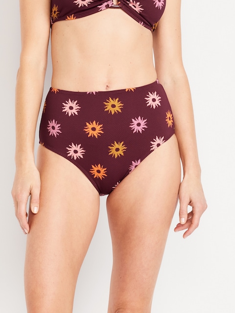 High-Waisted Textured Bikini Swim Bottoms - Sun Ray