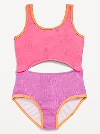 Image number 1 showing, Textured Jacquard Cutout One-Piece Swimsuit for Girls