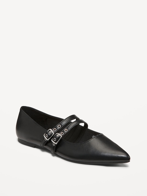 Double-Buckle Mary Jane Flats - Black Jack