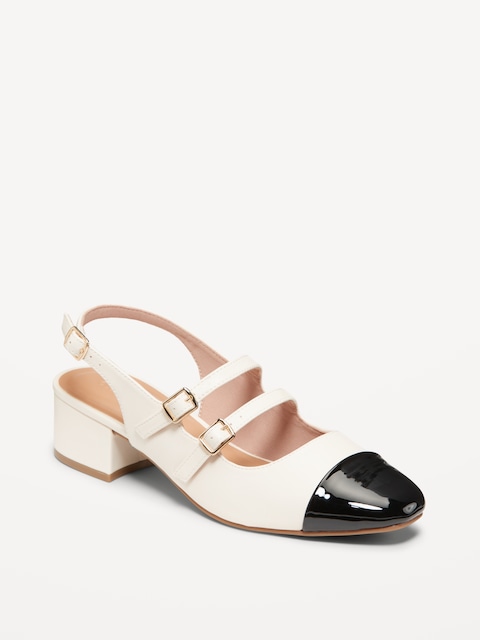 Two-Tone Slingback Heels - Cream