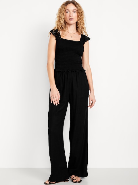 High-Waisted Linen-Blend Wide-Leg Pants - Black Jack