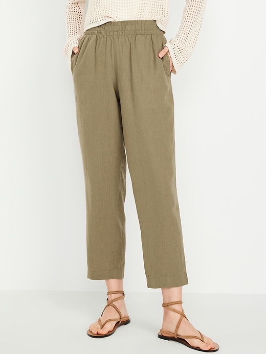 Image number 2 showing, Linen-Blend Straight Ankle Pants