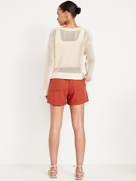 Image number 3 showing, High-Waisted Linen-Blend Shorts -- 3.5-inch inseam