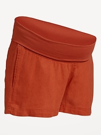 Image number 2 showing, Maternity Linen-Blend Pull-On Shorts -- 3.5-inch inseam