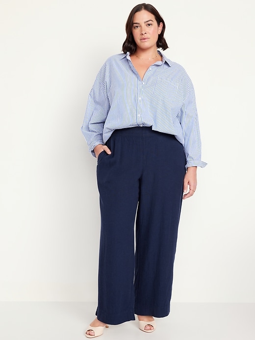 Image number 7 showing, High-Waisted Linen-Blend Wide-Leg Pants