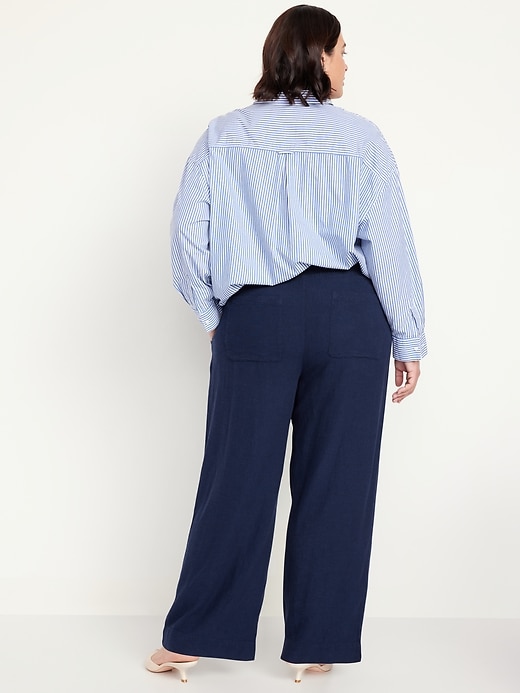 Image number 8 showing, High-Waisted Linen-Blend Wide-Leg Pants