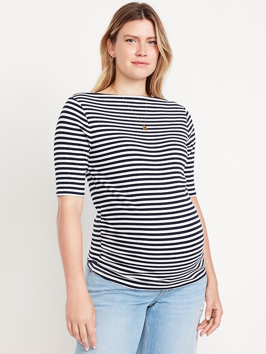 View large product image 1 of 3. Maternity Slit-Neck Ribbed Top