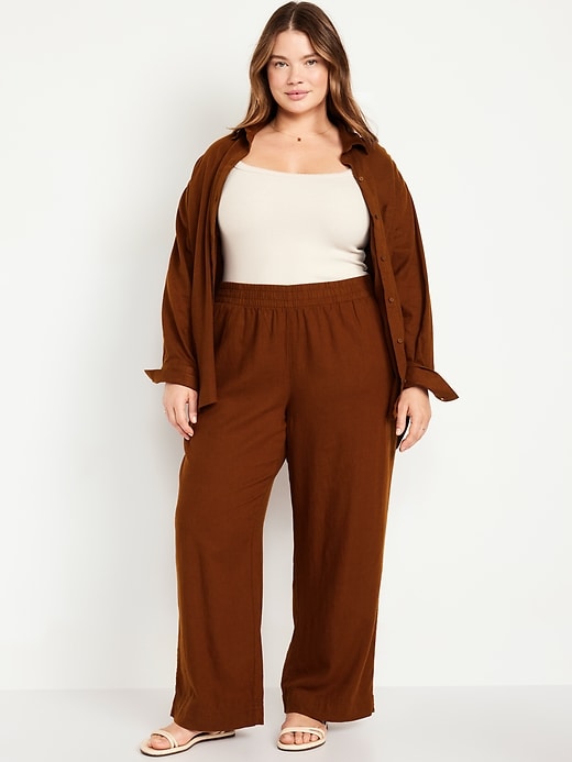 Image number 4 showing, High-Waisted Linen-Blend Wide-Leg Pants