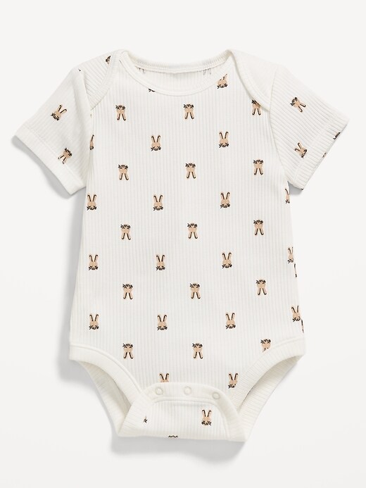 Unisex Printed Ribbed Short-Sleeve Bodysuit for Baby