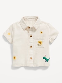 Image number 2 showing, Embroidered Short-Sleeve Linen-Blend Shirt for Baby