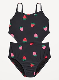 Image number 1 showing, Printed Side-Cutout One-Piece Swimsuit for Girls