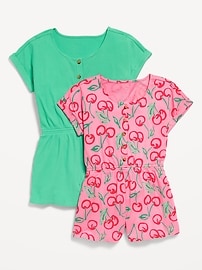 Image number 1 showing, Short-Sleeve Henley Romper 2-Pack for Girls