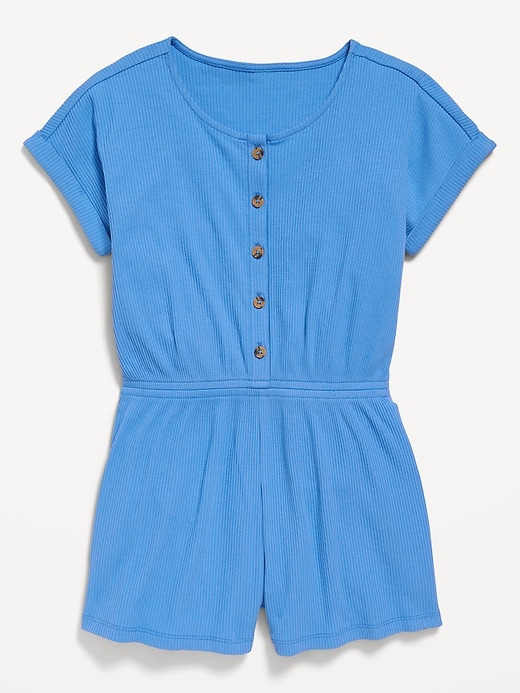 Image number 3 showing, Short-Sleeve Ribbed Button-Front Romper for Girls