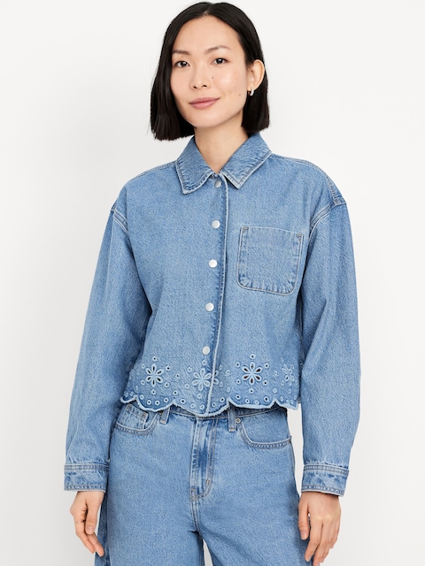Jean Eyelet Jacket - Light Wash Eyelet