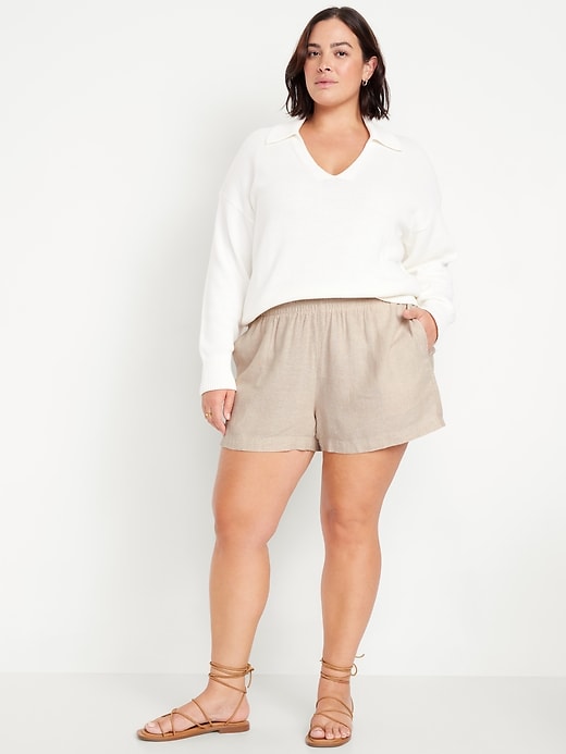 Image number 6 showing, High-Waisted Linen-Blend Pull-On Shorts -- 3.5-inch inseam