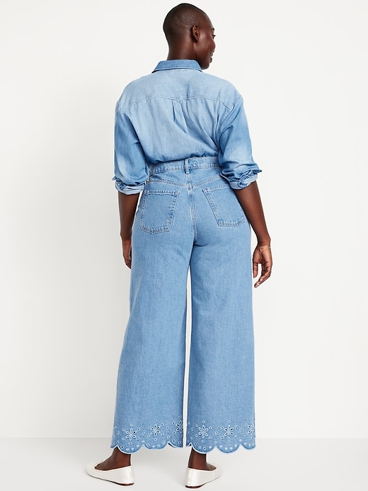 Image number 5 showing, High-Waisted Baggy Wide-Leg Eyelet Ankle Jeans