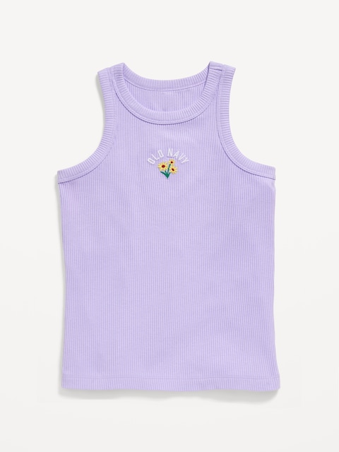 Fitted Ribbed Logo-Graphic Tank Top for Girls - Lavender Haven