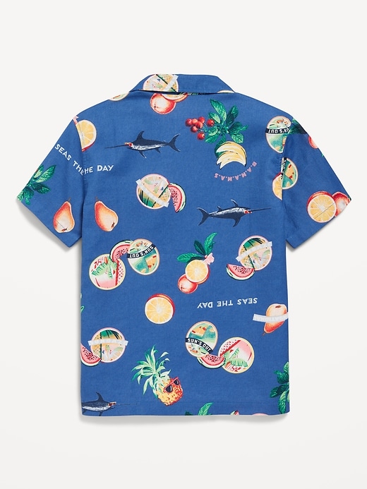 Image number 3 showing, Printed Short-Sleeve Linen-Blend Pocket Shirt for Boys