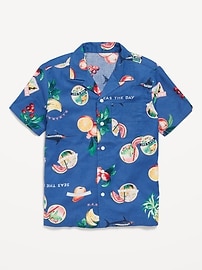Image number 2 showing, Printed Short-Sleeve Linen-Blend Pocket Shirt for Boys