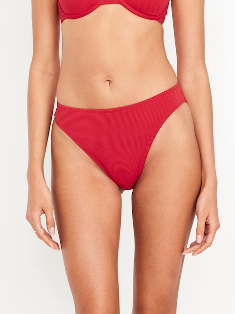 Mid-Rise Textured Bikini Swim Bottoms - Scotty Red