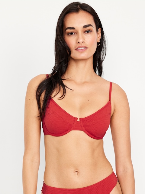 Textured Underwire Balconette Swim Top - Scotty Red