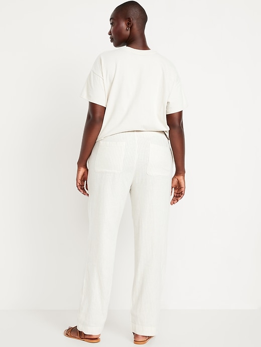 Image number 8 showing, High-Waisted Linen-Blend Straight Pants