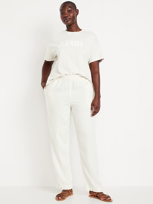 Image number 7 showing, High-Waisted Linen-Blend Straight Pants