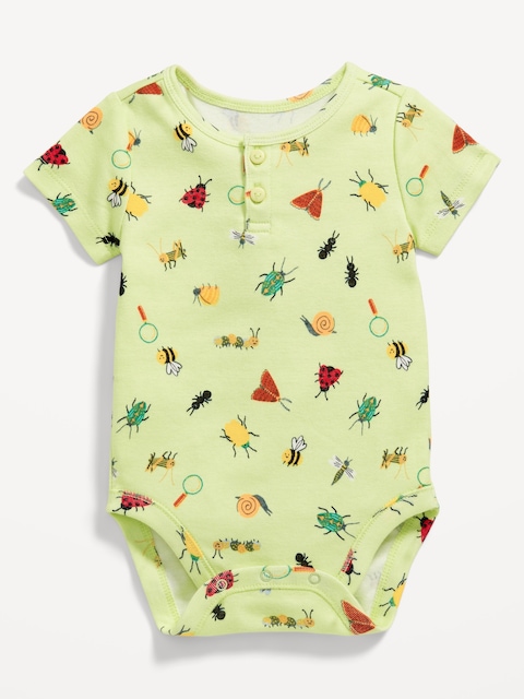 Short-Sleeve Henley Bodysuit for Baby - Green Bugs